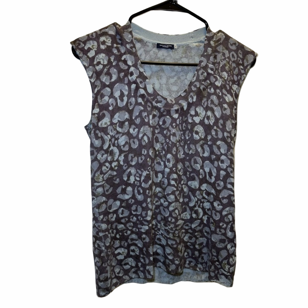 MAGASCHONI M CASHMERE Gray Metallic Leopard Print Blouse Size Small